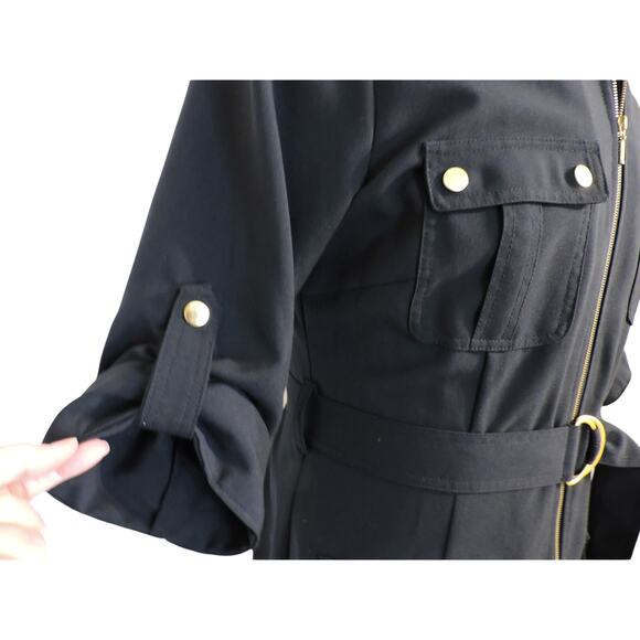 Sharagano Navy Blue Shirt Dress Gold Accents & Belt Size 12 - Picture 3 of 9